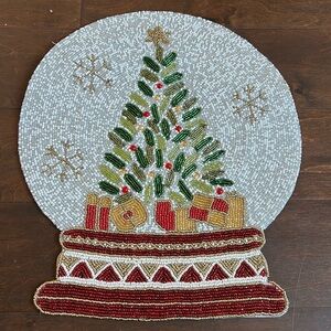 Nicole Miller Beaded Charger Placemats Christmas Snowglobe Holiday 15" NWT